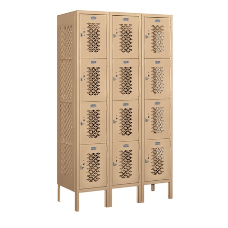 Salsbury Industries 4 Tier Vented Locker, 36"Wx66"Hx15"D, 12 Door, Tan, Unassembled 74355TN-U